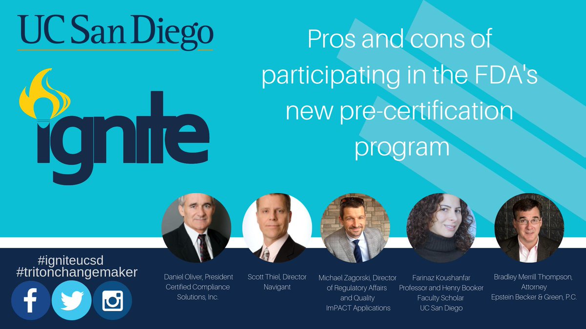 Igniteucsd's tweet photo. Discuss of pros and cons of participating in the FDA's new pre-certification program is taking place in the West Ballroom, now. 

#igniteucsd #tritonchangemaker https://t.co/3boe00YayK