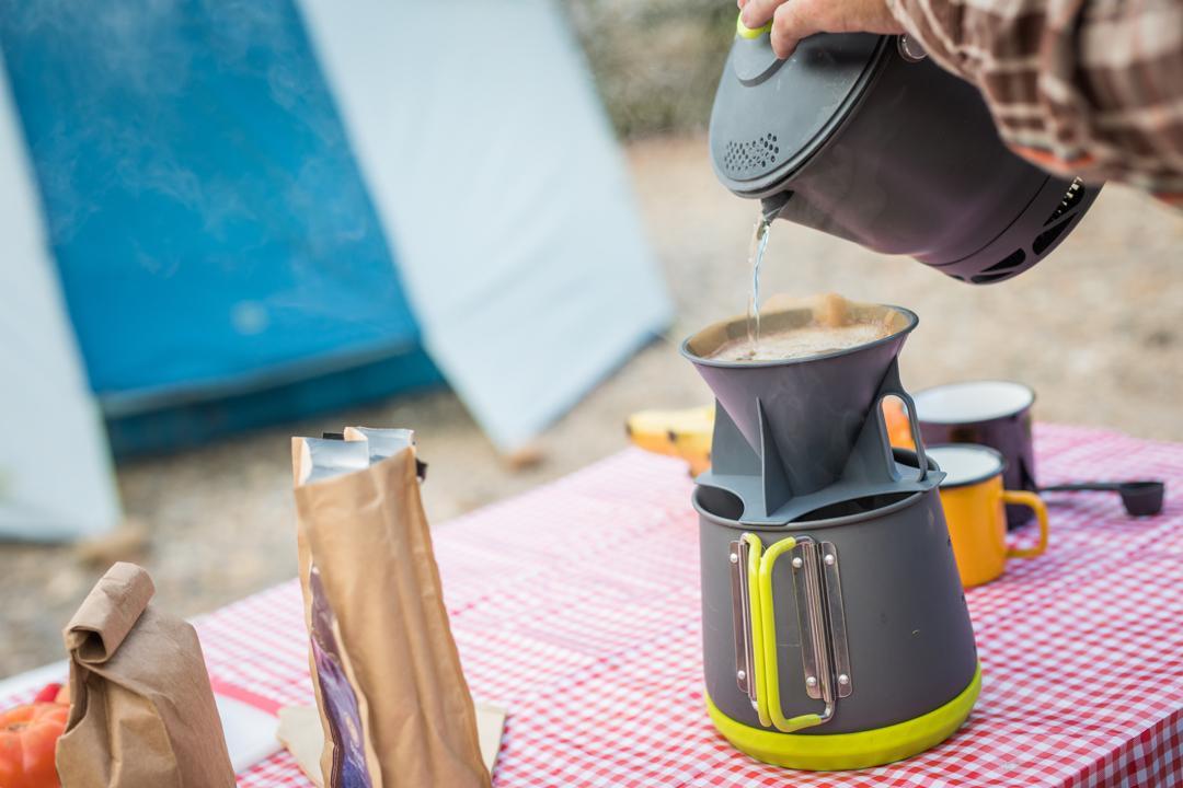 Introducing the new Camp Café. Every camper deserves robust, flavorful coffee, which is why we’ve adopted a pour-over style brewing method that makes 12 cups of coffee. #goforthefunofit #eurekacamping