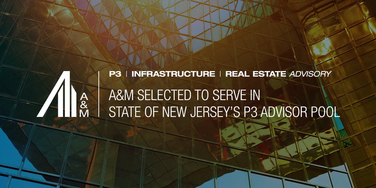 alvarezmarsal's tweet photo. Congratulations to A&M’s P3, Infrastructure and Real Estate Advisory team, led by Jay Brown, on being selected to serve in the State of New Jersey’s advisor pool for their recently expanded #PublicPrivatePartnership (P3) program. https://t.co/GNYxSE7ruC #AMon #P3DoneRight https://t.co/0rnsDhEIeu