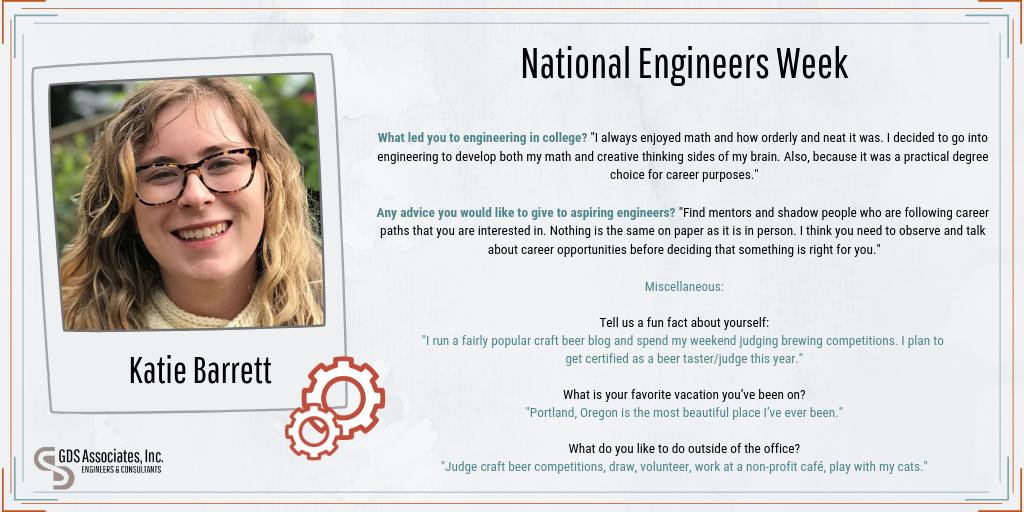 GDSassociates's tweet photo. Katie Barrett, an #engineer from our Marietta office working in the #UtilityPrivatization department, offers some great #advice to aspiring engineers. #NationalEngineersWeek #GDSEngage https://t.co/QBUU9qzwy5