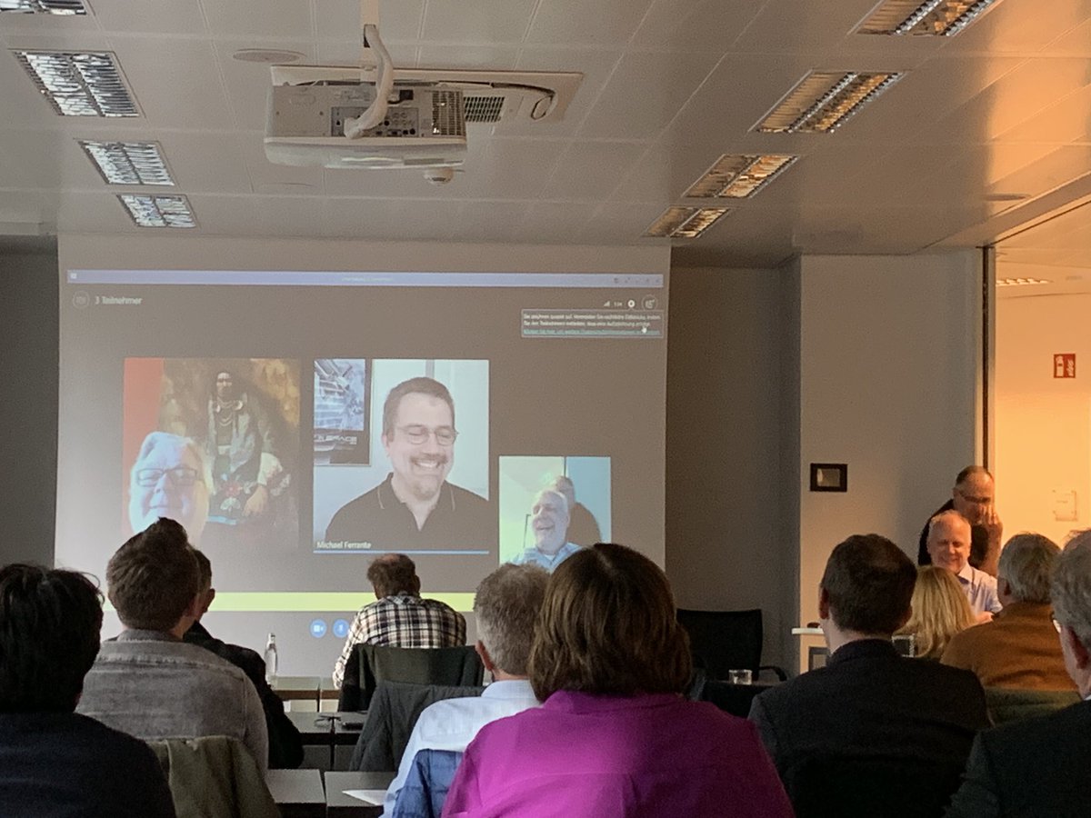 mpaege's tweet photo. Videoconf mit Bill Friend, dem Erfinder von Forms, Michael Ferrante, Productmanager, und @GerdVolberg #formsday @doagev Bill and Michael answering questions from the auditorium. Very cool. https://t.co/yFHjFVj0oH