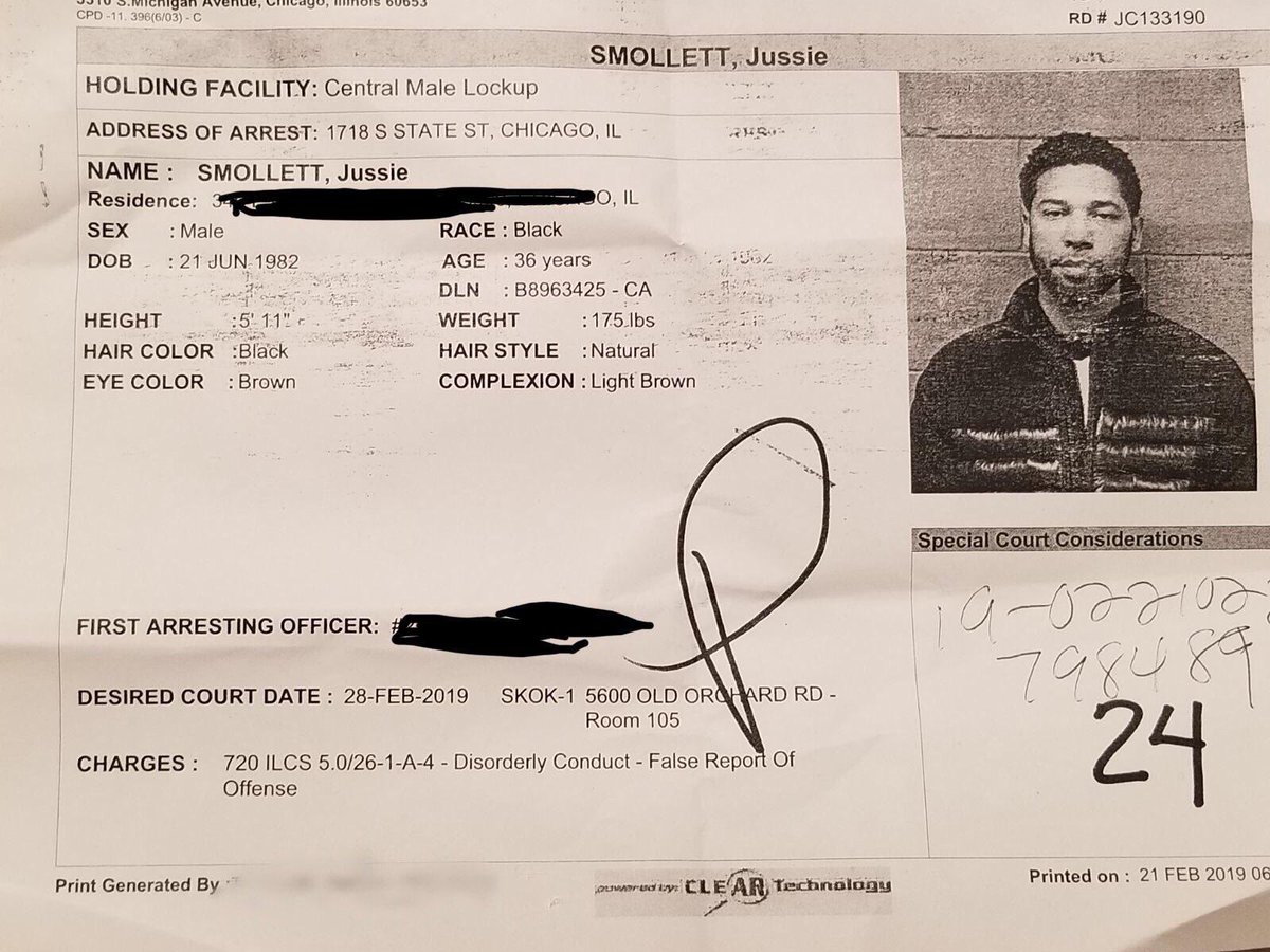 The Jussie Smollett mug shot and rap sheet