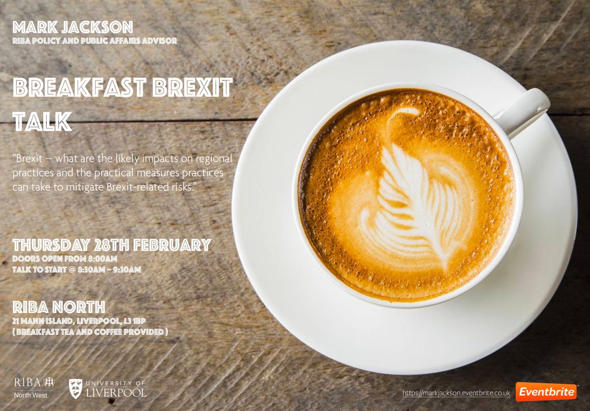 BREAKFAST EVENT: Join us on 28th February in Liverpool to learn of the likely impacts Brexit will have on regional practices. Practical measures to mitigate Brexit-related risks will be outlined.

BOOK ON: markjackson.eventbrite.co.uk