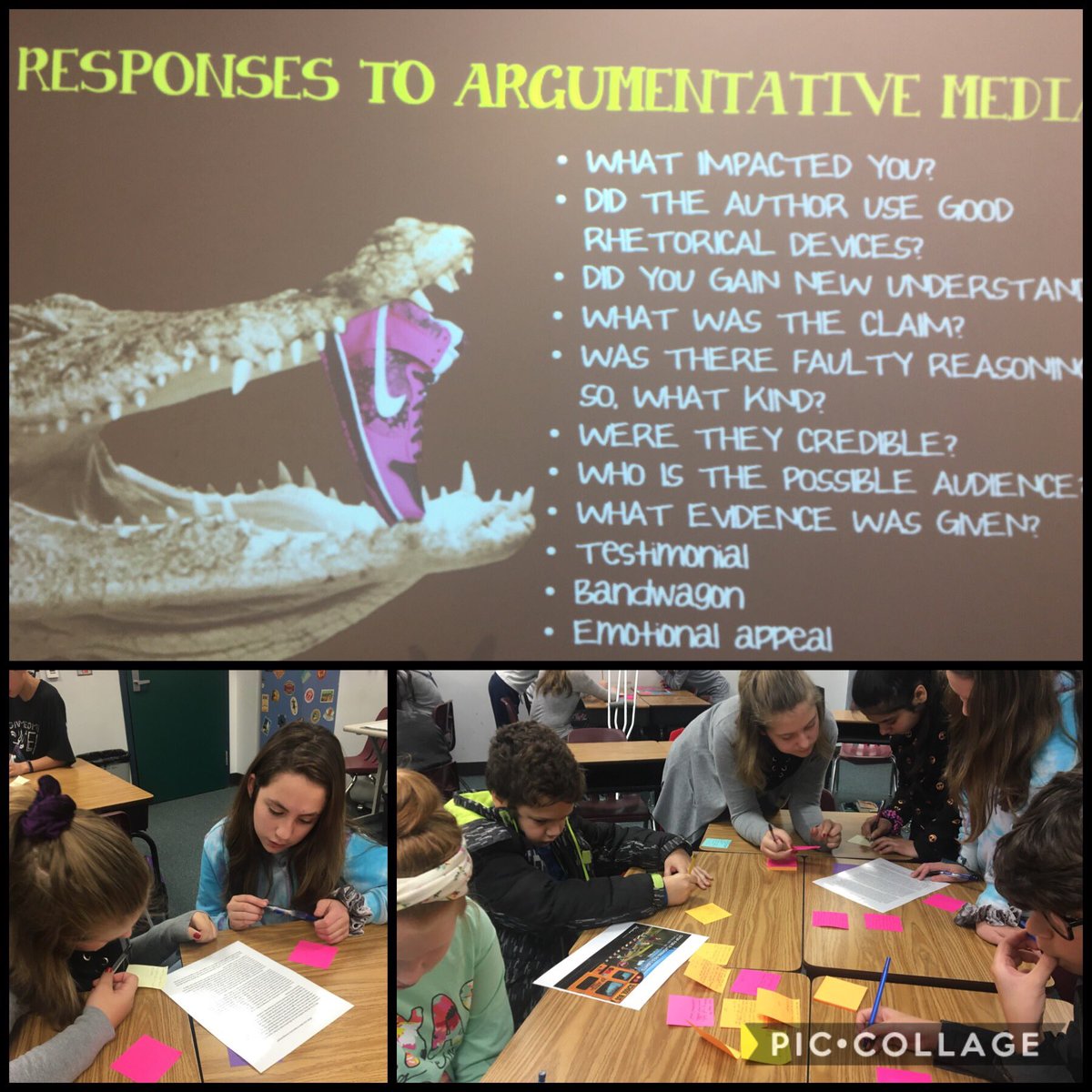 gdiane628's tweet photo. Using our critical eye to respond to argumentative media/text. @Cypress_Grove @CSISD #deepeningunderstanding #applyingnewknowledge https://t.co/AgltUrnXIO
