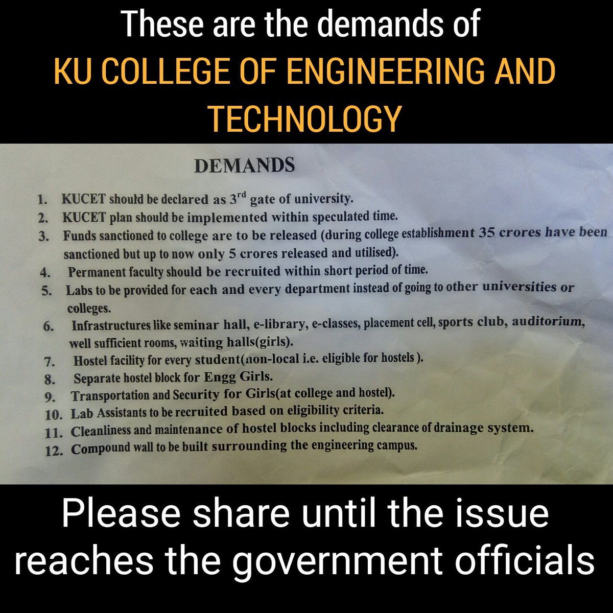 sainadh2029's tweet photo. @KTRTRS 
#save_kucet
Sir,  we r from ku engineering and technology, warangal(dist), vidyaranapuri
Pls give a visit to our clge and show a solution to our  problems
There is no response  from higher officials here. u r the  only one who can show us a path to solve our prblms https://t.co/iv8t0i8CHn