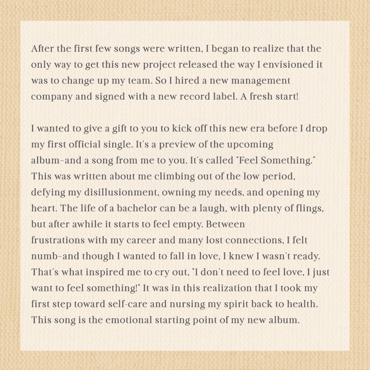 adamlambert's tweet image. Hi. I know you’ve been waiting! Well I’m finally ready to bring new music to all of you. 

I wanted to give a gift to you to kick off this new era before I drop my first official single. It’s a preview of the upcoming album - and a song from me to you.

#FeelSomething