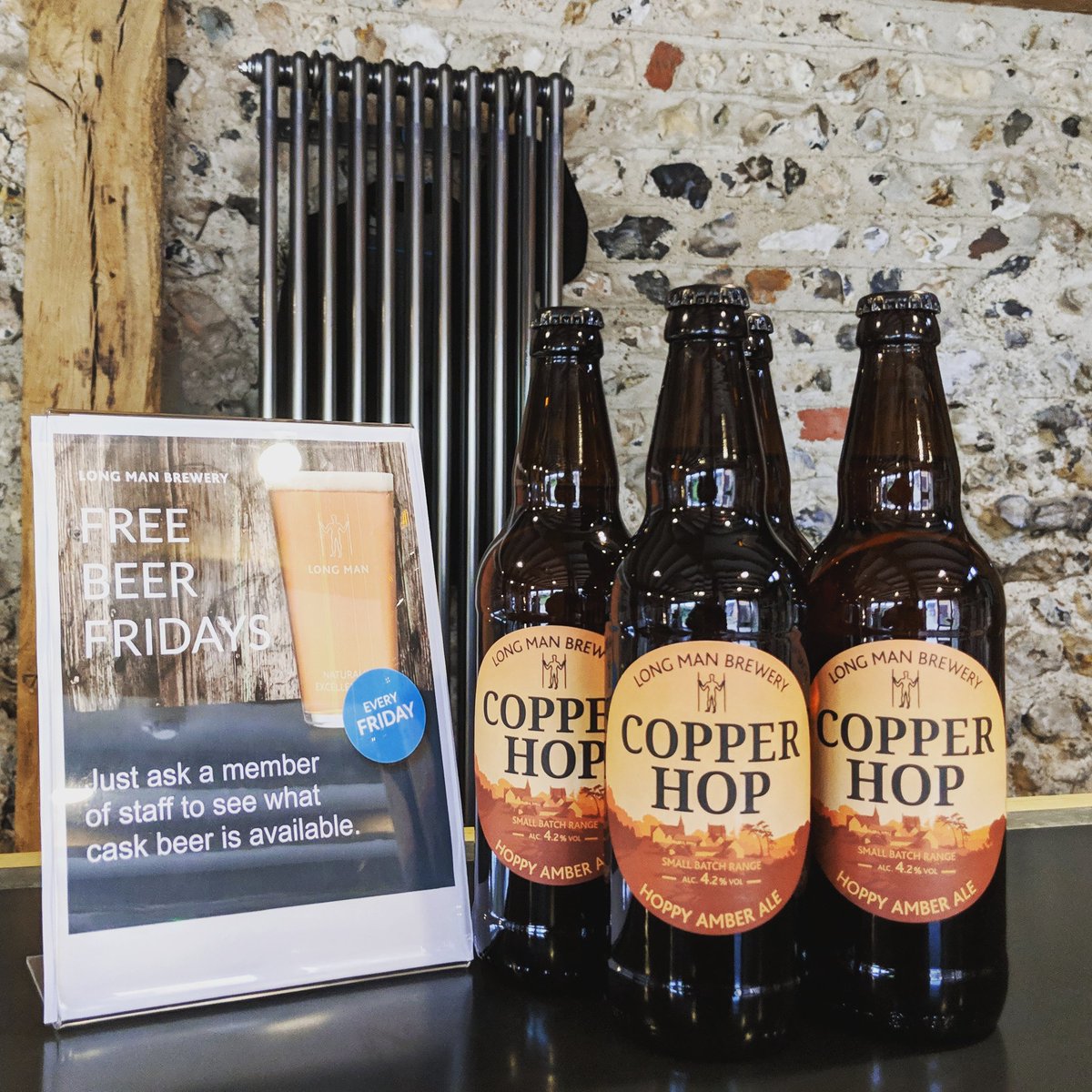 Copper Hop -  a fresh brew back in stock in bottles! Shop open until 8pm tonight. Don't forget, tomorrow is #freebeerfriday pop in for a beer on us (max 1 per person) 🍻 #sussex #brewery #shop