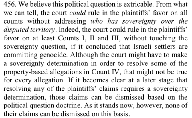4noura's tweet photo. #HUGE: The DC District Court held that whether #settlers committing #genocide is a legal question w clear standards and thus justiciable. The only political question is one about sovereignty over the territories. https://t.co/LQy0ghARJd #PrecedentSetting #Palestine #LawSuit https://t.co/xPSueFZcrw