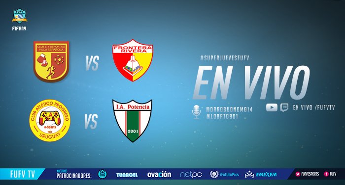 AUDVesports's tweet photo. Hoy desde las 23:00HS  #SuperJuevesFUFV 
🎙con relatos de @DaroBuonomo14 y comentarios @lobato901 

@VillaEspeSports  vs @FRONTERAeSports 
@EsportsProgreso  vs @PotenciaeSport

Míralo en Yotube o Twitch 

📺EN VIVO https://t.co/BYcmRZnzFM 
📺ENVIVO https://t.co/z2Q2sGFMHa https://t.co/tAYL1dtgio
