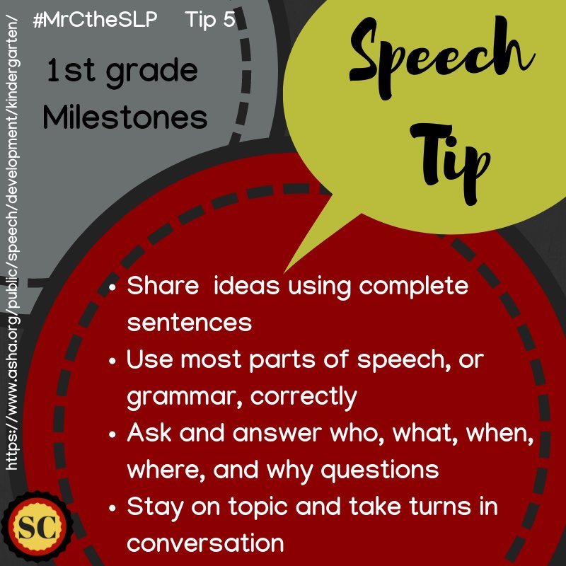 It's Talk Thursday!!!! Check out these important 1st grade milestones!! #speechtip #speechpathology #mrctheslp
