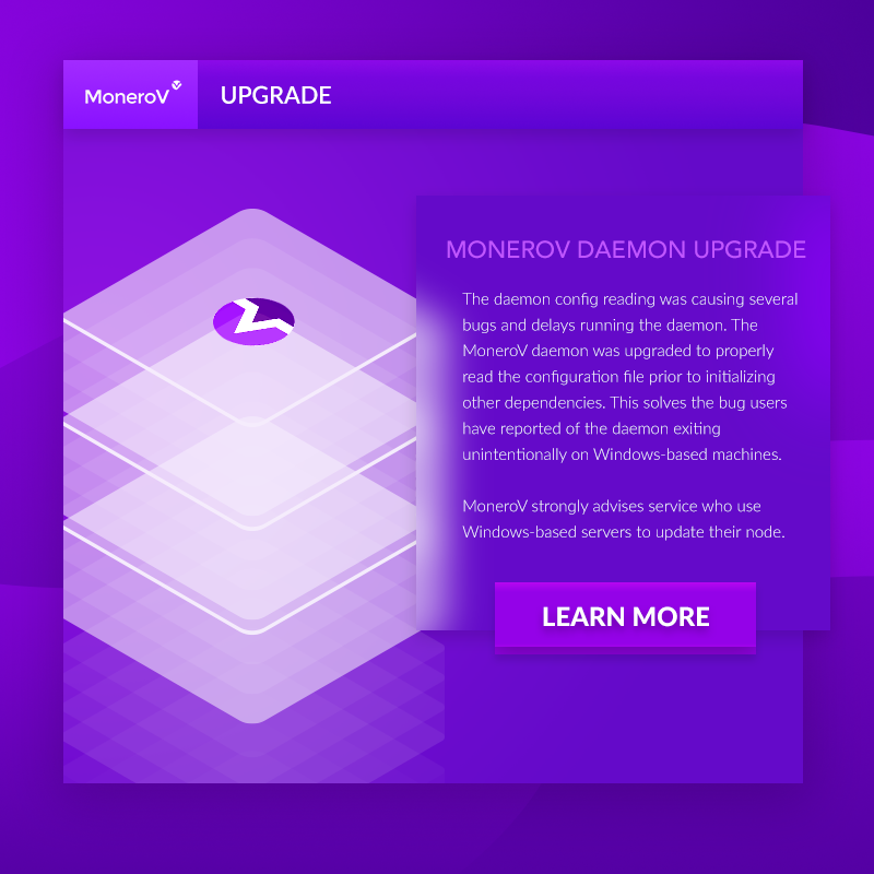 @moneroV News: Daemon Bug Fix. This solves daemon exiting unintentionally by updating the node. Good. #moneroV $XMV #altcoins
