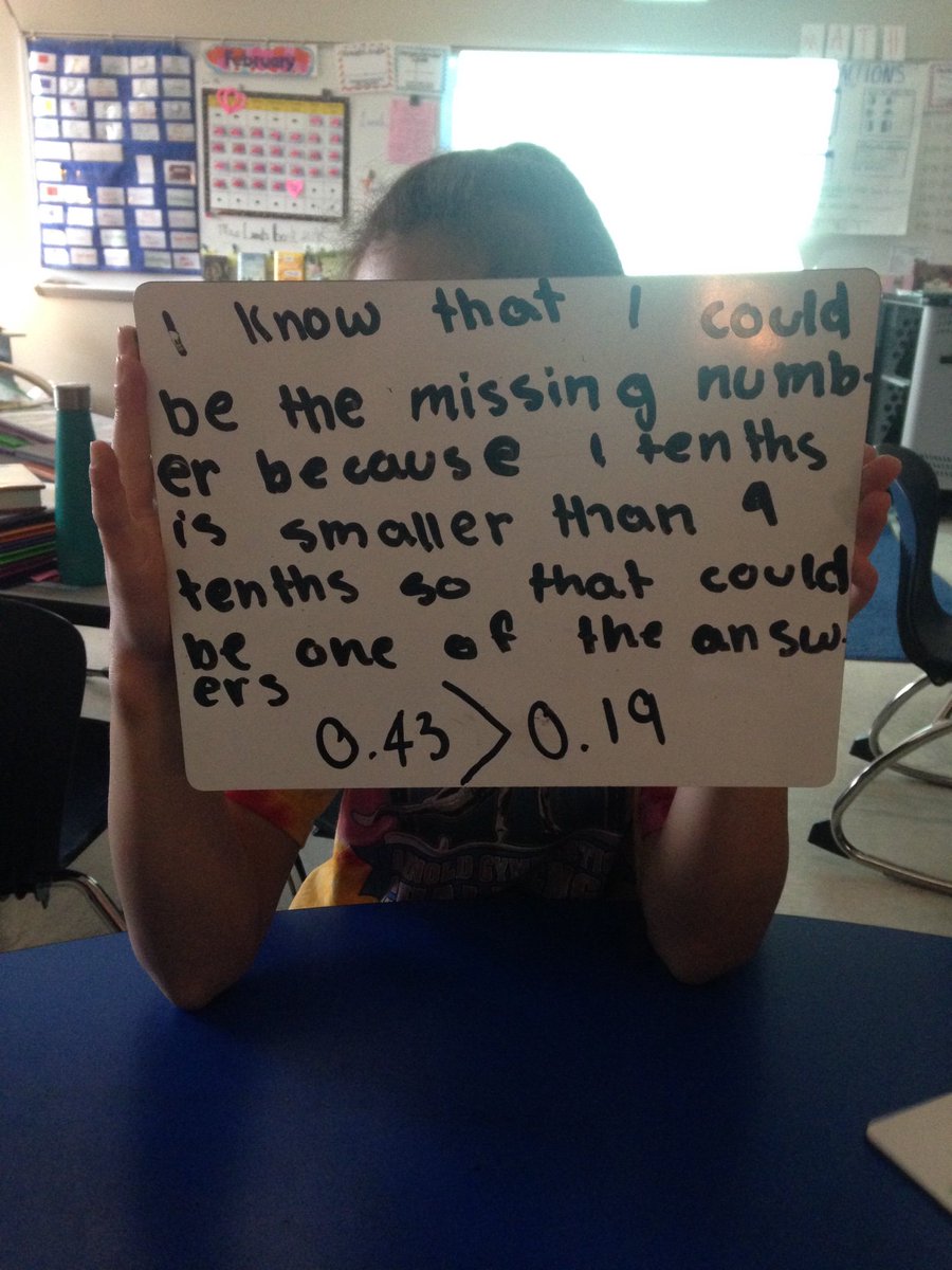 Mrsablund's tweet photo. Evidence writing today! Writing should happen in all subjects!! It is in room 108! #restatingquestion #evidence @mathbarb @ohioctm @NCTM @WilsonElem @FHSchools #comparingdecimals #mtbos #readingwritingandmath https://t.co/9BCuBwPDe8