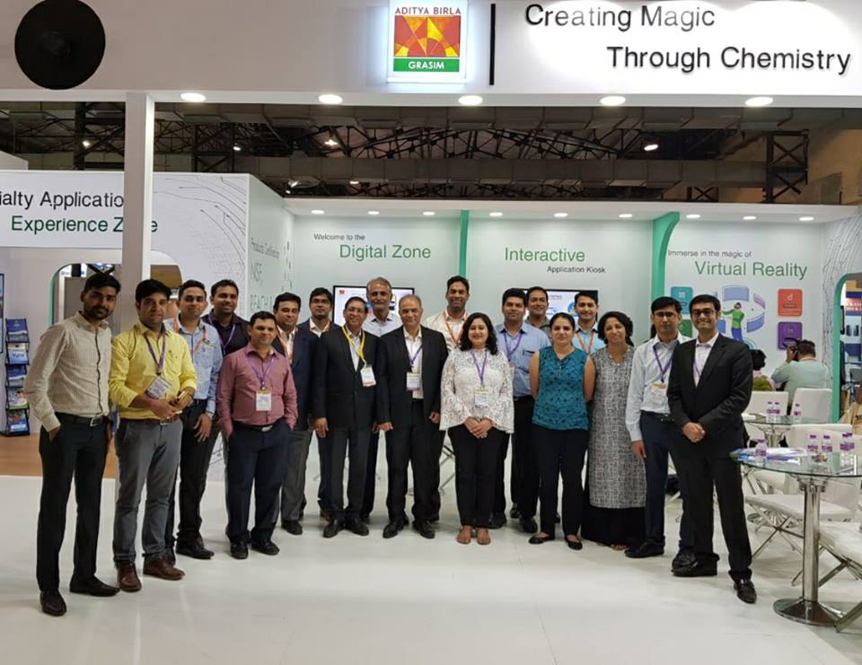 GrasimInd's tweet photo. It's just Day 2 at ChemTech World Expo - 2019 and the excitement continues. A lot more is going happen tomorrow, stay tuned and get more highlights from Grasim Industries stall. #BigOnInnovation #Chemtech2019 #DigitalInitiatives #chemicals @AdityaBirlaGrp https://t.co/gErzgd03Tp