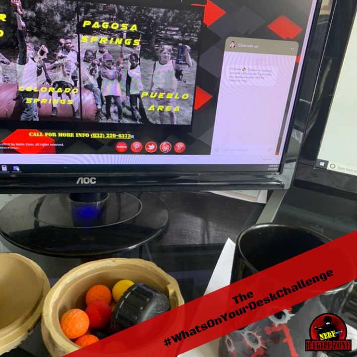 battlezone303's tweet photo. This is the #whatsonyourdeskchallenge Lets see yours

#whatsonyourdesk #bznerf #nerfbattlezone #nerfrival #coffeemug #muglife #garyvee #airups #aoc #coloradoliving https://t.co/cHMkqChzsk