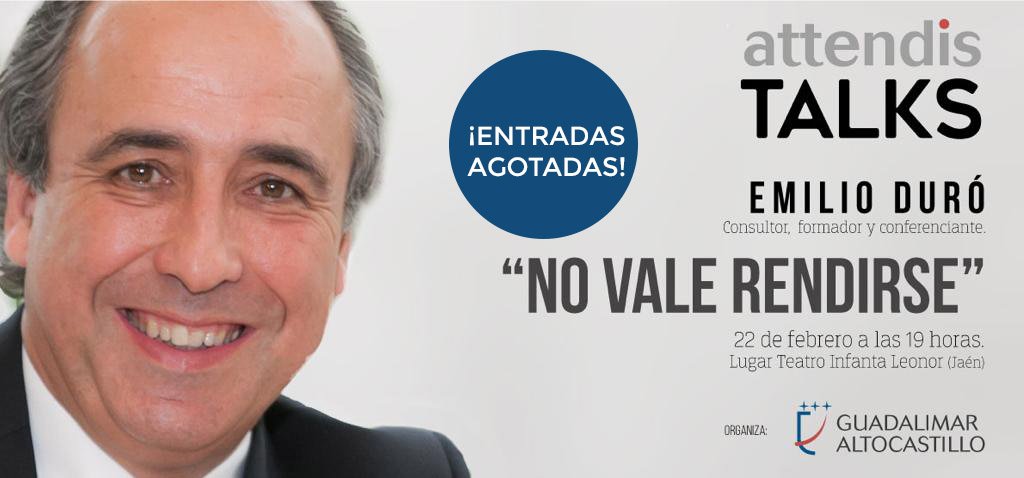 🎟 ¡ENTRADAS AGOTADAS! 🎟

Un auténtico éxito la acogida de la próxima conferencia de Emilio Duró mañana viernes en el Nuevo Teatro Infanta Leonor donde se hablará de amor, felicidad, superación, optimismo... 

#Attendis #Conferencia #ComoTúLoHarías #BeAttendis #Jaén