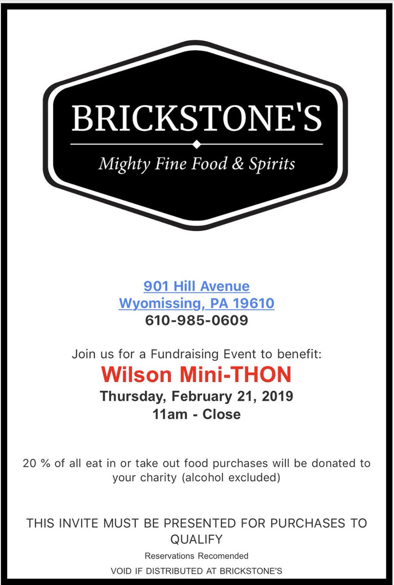 WSDMiniTHON's tweet photo. Tonight we will be hosting a fundraiser at Brickstones!! Be sure to go and support Wilson’s Mini THON &amp; the kids!!🔶💙 https://t.co/Tg6loh1h6s