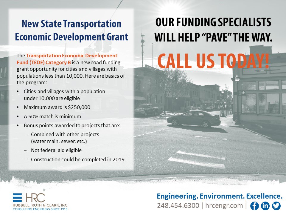 HRCengr's tweet image. New state transportation economic development grant targets villages and cities with populations less than 10,000. Call @HRCengr today to see how we can help you. ow.ly/olx850lSbBk #HRCengr #MDOT