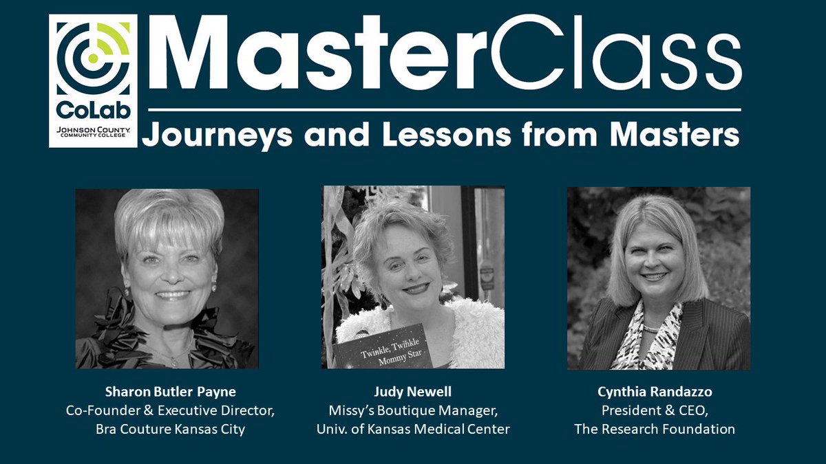 CoLabJCCC's tweet image. TODAY at NOON in OCB 100 join @BraCoutureKC co-founder Sharon Butler Payne along with @KUcancercenter Missys&apos; Boutique Manager Judy Newell &amp;amp; The Research Foundation CEO Cynthia Randazzo @randazzocyn for today&apos;s #MasterClass.  Learn from their experiences in #ServantLeadership.