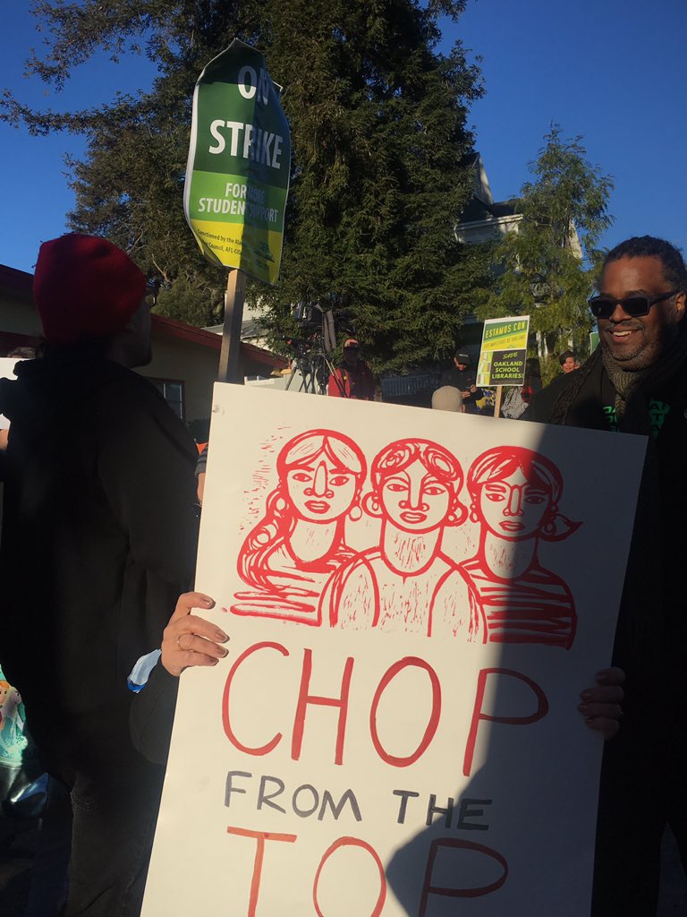 sonipaul's tweet image. Scenes from the Oakland Teachers Strike at Manzanita Seed Elementary. Along with teachers, other members of the community are protesting. And volunteers with #BreadforEd have food to distribute. Over 70% of Oakland students qualify for free or reduced school lunch. @TheTakeaway