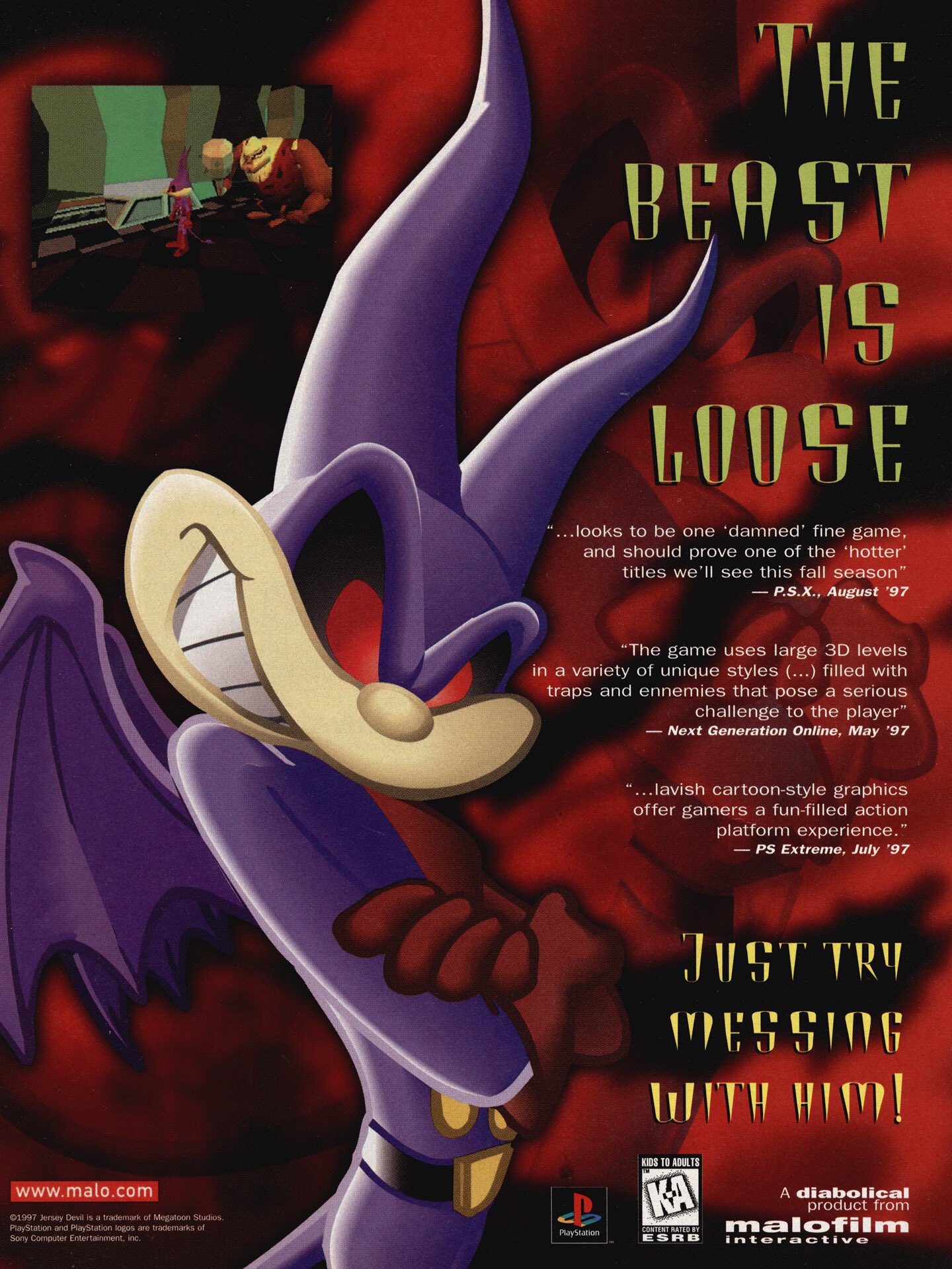 VideoGameArt&Tidbits on Twitter: "Jersey Devil - two-page PlayStation ad.  https://t.co/cWHYuXMbXL" / Twitter