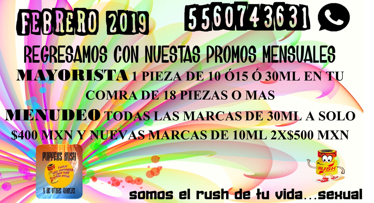 popprush's tweet photo. Contacto #Poppers  #CDMX Envíos a todo México #whatsapp 5560743631 #poppers #rush #gay #aromas 
👃 🍾 😊 
#FelizJueves 😊👍 recuerda todo Febrero 2019 tenemos promociones para mayorista y menudeo 💛 https://t.co/RlGzgRZ7BC