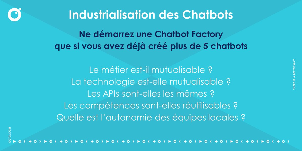 OCTOTechnology's tweet photo. Vous envisagez d'industrialiser un chatbot ou de mettre en place un Chatbot Factory ?Contactez @VincentGuigui, responsable de notre équipe Bot Experience
#Chatbot #CUX #Architecture #Digital #Experience https://t.co/bCR7wR4Ctq