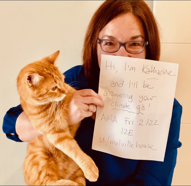 KHayhoe's tweet photo. Join me and climate kitty for a @reddit AMA on climate change and the national assessment with @melvillehouse tomorrow (Fri) at 12E. He is very interested in whether climate change will affect catnip harvests and if he can sit on the paper when we are done with it. https://t.co/Sp0u9fpNHF