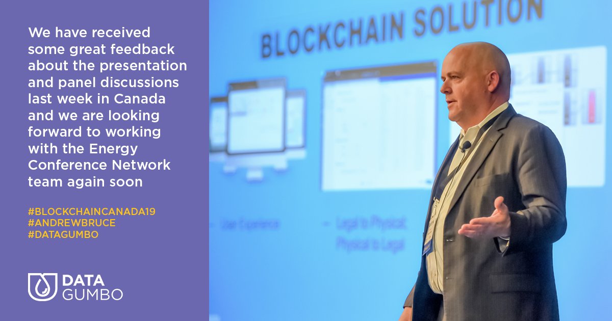 DataGumbo's tweet photo. We have received some great feedback about the presentation and panel discussions last week in Canada and we are looking forward to working with the Energy Conference Network team again soon. 
#blockchaincanada19 
#andrewbruce 
#datagumbo https://t.co/h0Gcgbyps0