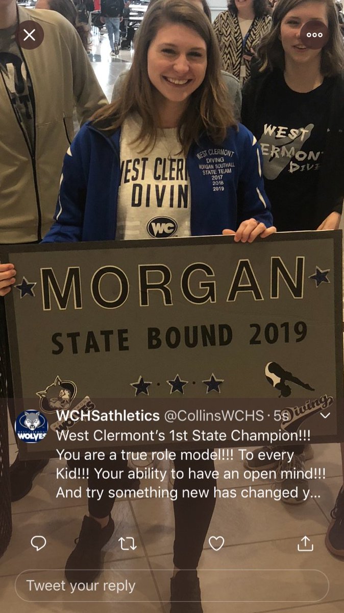 WestCler's tweet photo. Congratulations to @morgan_southall!  2019 @OHSAASports Division I Girls Diving STATE CHAMPION!  The first state championship in @WCHSWolves history! https://t.co/T9wDvGlg6t https://t.co/pEFw1AzO6t