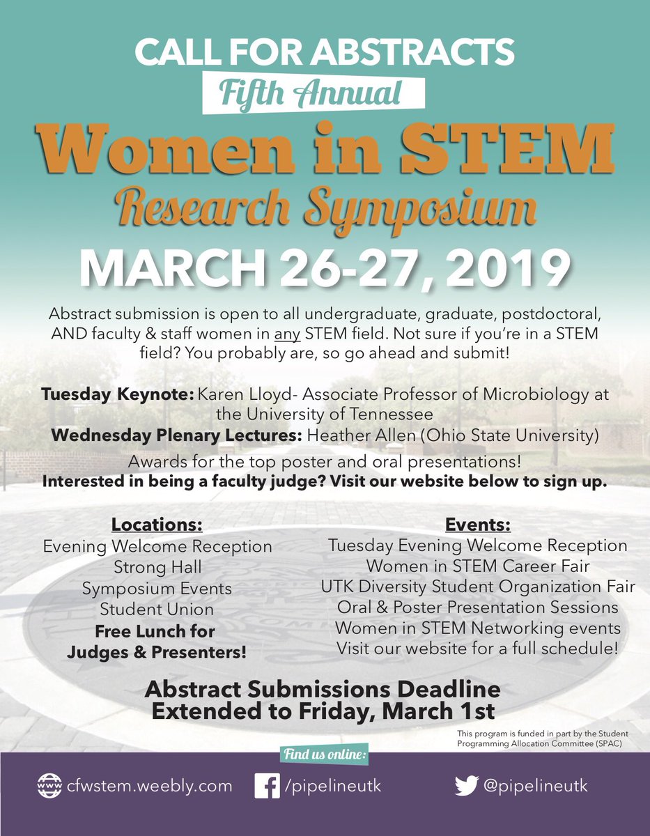 pipelineutk's tweet image. 💫 DEADLINE FOR ABSTRACTS EXTENDED TO MARCH 1st! 💫 @ArtsSciencesUT @UTKGradSchool @UTKLibraries