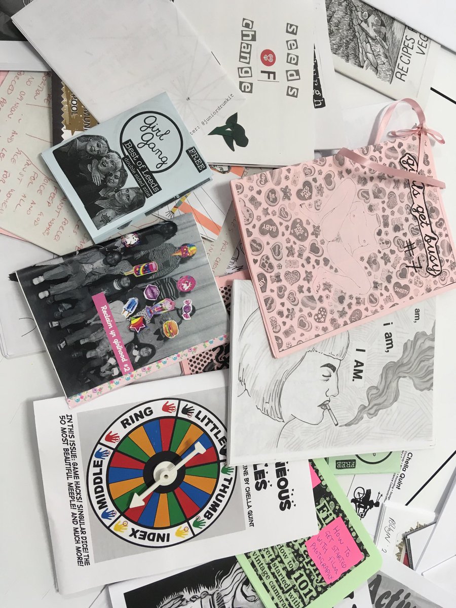 Students on my ⁦@LeedsUniHistory⁩ #U.S.Women’sHistory course are making their own zines. Lots to inspire them in the fabulous #ZineLibrary ⁦⁦@leedslibraries⁩