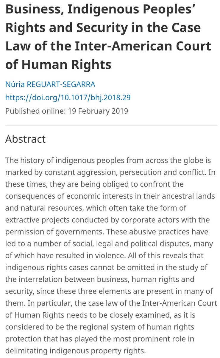 BHRJournal's tweet photo. New on #BHRJ FirstView: "Business, Indigenous Peoples’ Rights and Security in the Case Law of the Inter-American Court of Human Rights" by Núria Reguart-Segarra https://t.co/MZMRKQ5VUI #indigenouspeoplesrights #bizhumanrights #stateaccountability https://t.co/m6S2Lfv1Jg
