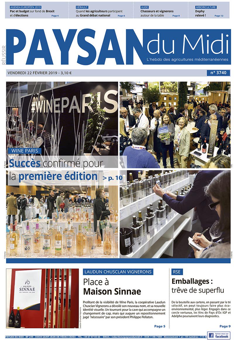 Demain dans le <a href="/PaysanduMidi/">PaysanduMidi</a> : Ce que les vignerons ont pensé de <a href="/WineParis/">Wine Tasting In Paris</a> - <a href="/LaudunChusclan/">LaudunChusclan</a> change de nom - #RSE : pour moins d'emballages <a href="/VinsPaysdOcIGP/">Vins Pays d'Oc IGP</a> <a href="/Adelphe_fr/">Adelphe</a> - <a href="/JesuisHVE/">#JeMengageCestMaNature</a> - le <a href="/Tinder/">Tinder</a> pour bovins qui "matchent" #Tudder - Grand débat national <a href="/chambagri34/">Chambre d'agriculture de l'Hérault</a> <a href="/FDSEA34/">FDSEA 34</a> 🍷🐄