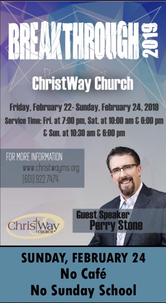 ChristWayMS's tweet photo. We’re excited for the Word @perrystonevoe is bringing for #BreakThrough2019 at Christway this weekend! https://t.co/ra8DlnD2uk