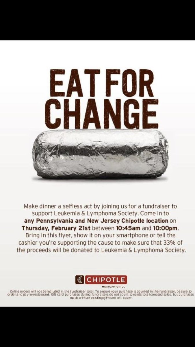 Support the Leukemia and Lymphoma Society by visiting Chipotle tonight until 10pm!  Show this flyer and 33% of the proceeds will be donated!
<a href="/hilltopspartan/">Montour High School</a>