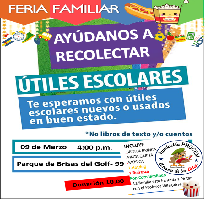 FProcem's tweet image. Les esperamos en nuestra Primera Feria Familiar campaña ¡llevemos lluvias de estrellas! Caminemos juntos con ellos este regreso a clases.
tendremos por tu donación de 10.00
Pinta carita
Millo ilimitado
1. perro caliente
1. bebida
Brinca brinca
y mucho mas....