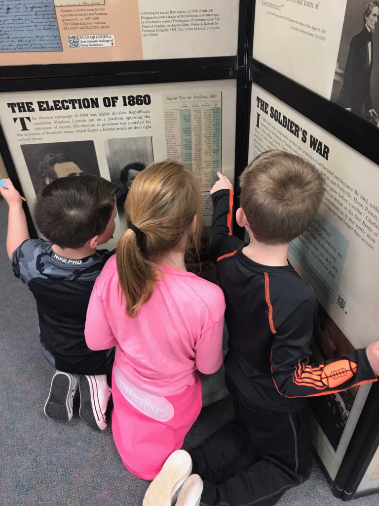 MrsZReads's tweet photo. Students interacting with the Civil War 150 exhibit on loan from @Gilder_Lehrman Institute of American History. Thanks so much for the loan! #opecardinals #spart1 https://t.co/5GLiI7etu8