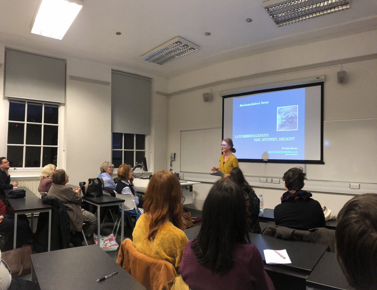 A great crowd tonight for Anke Bernau’s talk on “Late Medieval Knots: Pain, Mystery, Delight”!