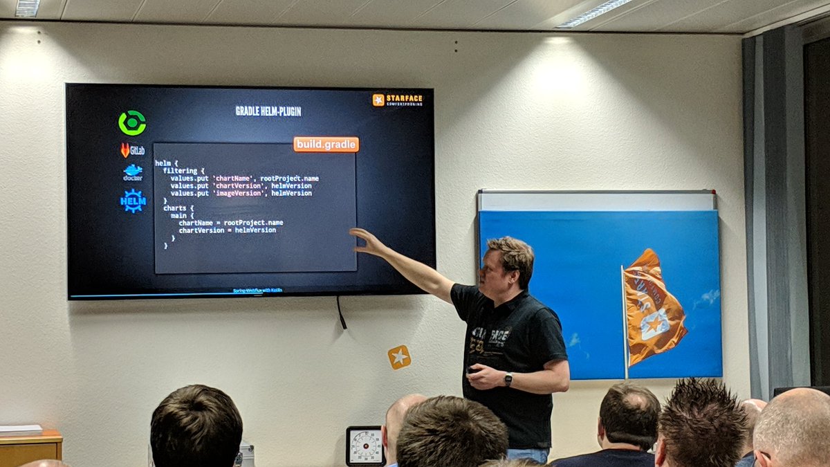 galexrt's tweet image. First talk at today's @CloudNativeKA "Yet another pipeline" by @Massenhaft.
Interesting to hear about their usage of #Gradle, #Helm and #GitlabCI to deploy to #Kubernetes