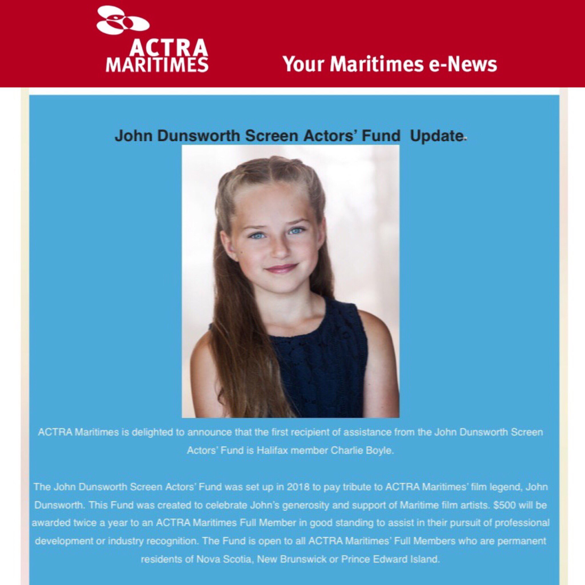 Sarah Dunsworth-Nickerson 🐝 on X: "Congratulations to Carlie Jean Boyle!  The very first recipient of the John Dunsworth Screen Actors fund. She is  talented, motivated and such a nice person! Very proud
