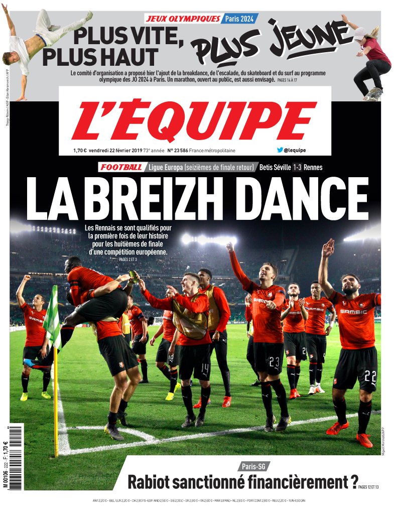 lequipe's tweet photo. Voici la Une de L'Équipe en ce vendredi 22 février. 

Télécharger l'édition 👉 https://t.co/YuN7wbmCwA https://t.co/CadEdiB4Y0