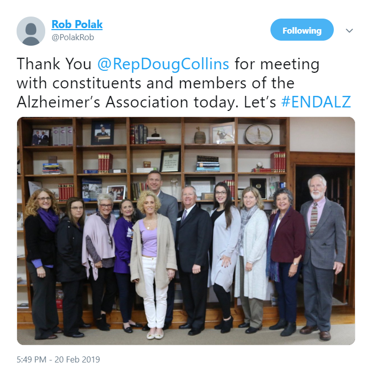 ALZIMPACT's tweet photo. It's recess week on Capitol Hill and AIM advocates have been out in full force meeting with their members of Congress to ensure #Alzheimers and dementia policy remains a top priority in the 116th Congress! #ENDALZ https://t.co/4qJLXsesgy