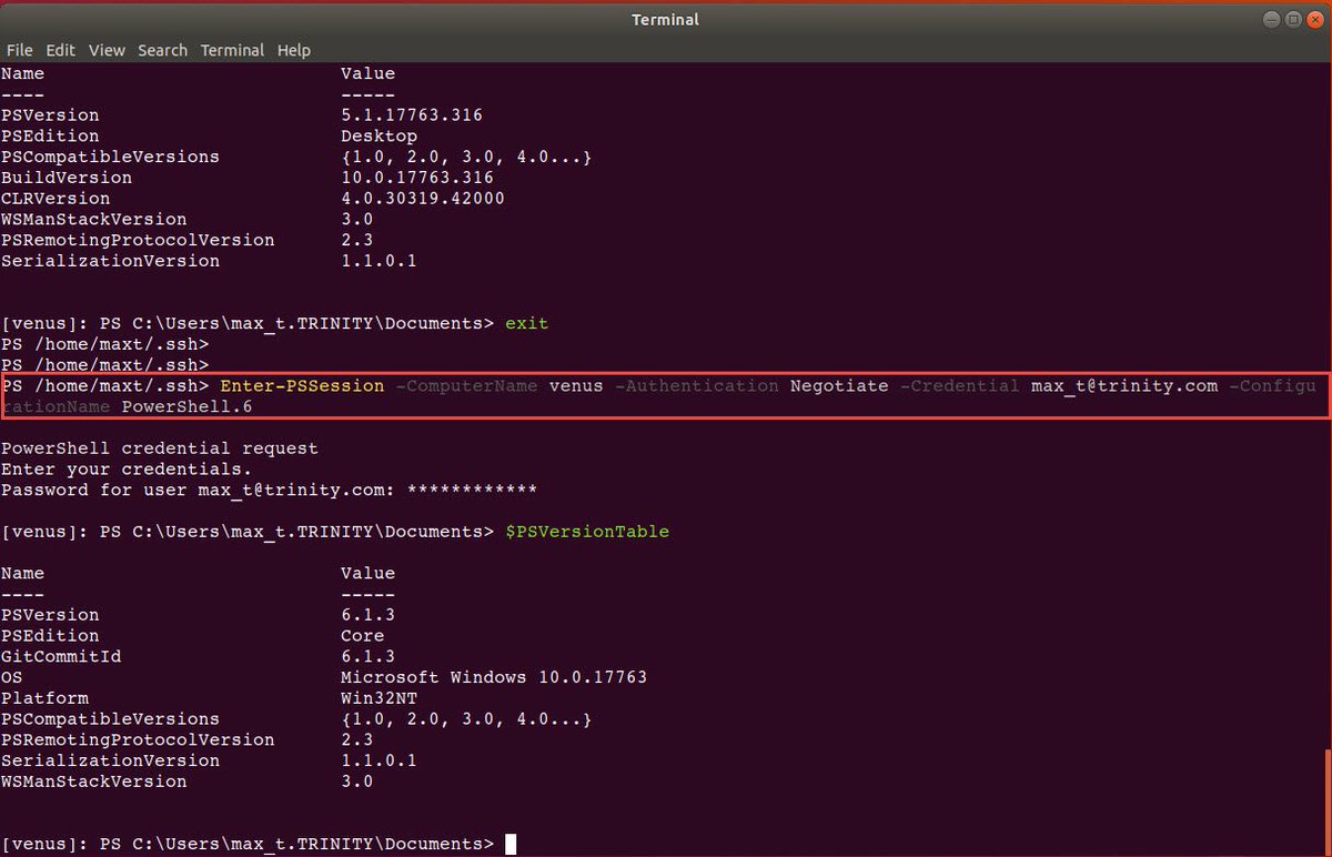 MaxTrinidad's tweet image. Ah! Good news!! There's away to connect from Linux to AD Domain system opening a session to #PowerShell #PSCore instead of #WindowsPowerShell. Blog post has been updated: bit.ly/2STG3PG