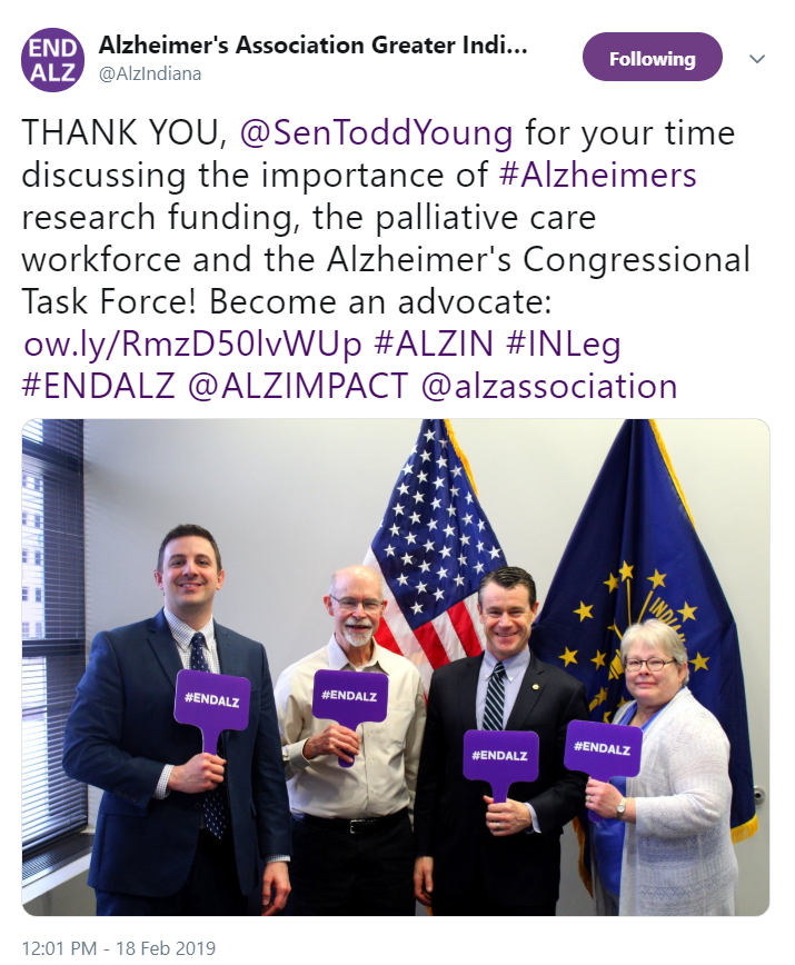 ALZIMPACT's tweet photo. It's recess week on Capitol Hill and AIM advocates have been out in full force meeting with their members of Congress to ensure #Alzheimers and dementia policy remains a top priority in the 116th Congress! #ENDALZ https://t.co/4qJLXsesgy