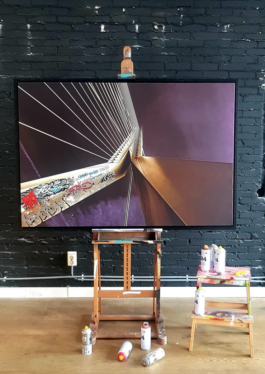 New..! “Under the bridge..”, 156 x 106 cm. Mixedmedia. #labriewashere #shotbysud #thewolvs #Rotterdam #erasmusbrug #graffiti