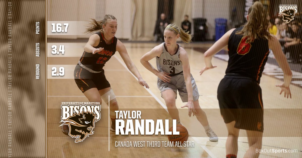 umbisons's tweet photo. Congratulations to @BisonWBB's Taylor Randall, who's been selected as a @CanadaWest 🏀 Third Team All-Star! #gobisons

📝 https://t.co/Wy8FAXSWPr https://t.co/m8yVDtbfwU