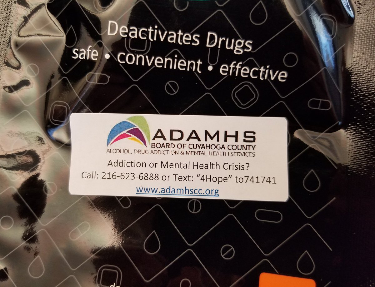 ADAMHSBoardCC's tweet photo. Thank you to a group of student volunteers from @CLE_State for helping put crisis hotline/text stickers on Deterra drug deactivation bags! @CSUVE https://t.co/3XqD6T6ErB