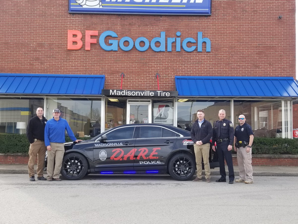 madisonvillepd's tweet photo. It’s a big day for the Madisonville Police Department and our D.A.R.E program. Thank you Madisonville Tire for donating the wheels and tires! https://t.co/FSOjfmfujf