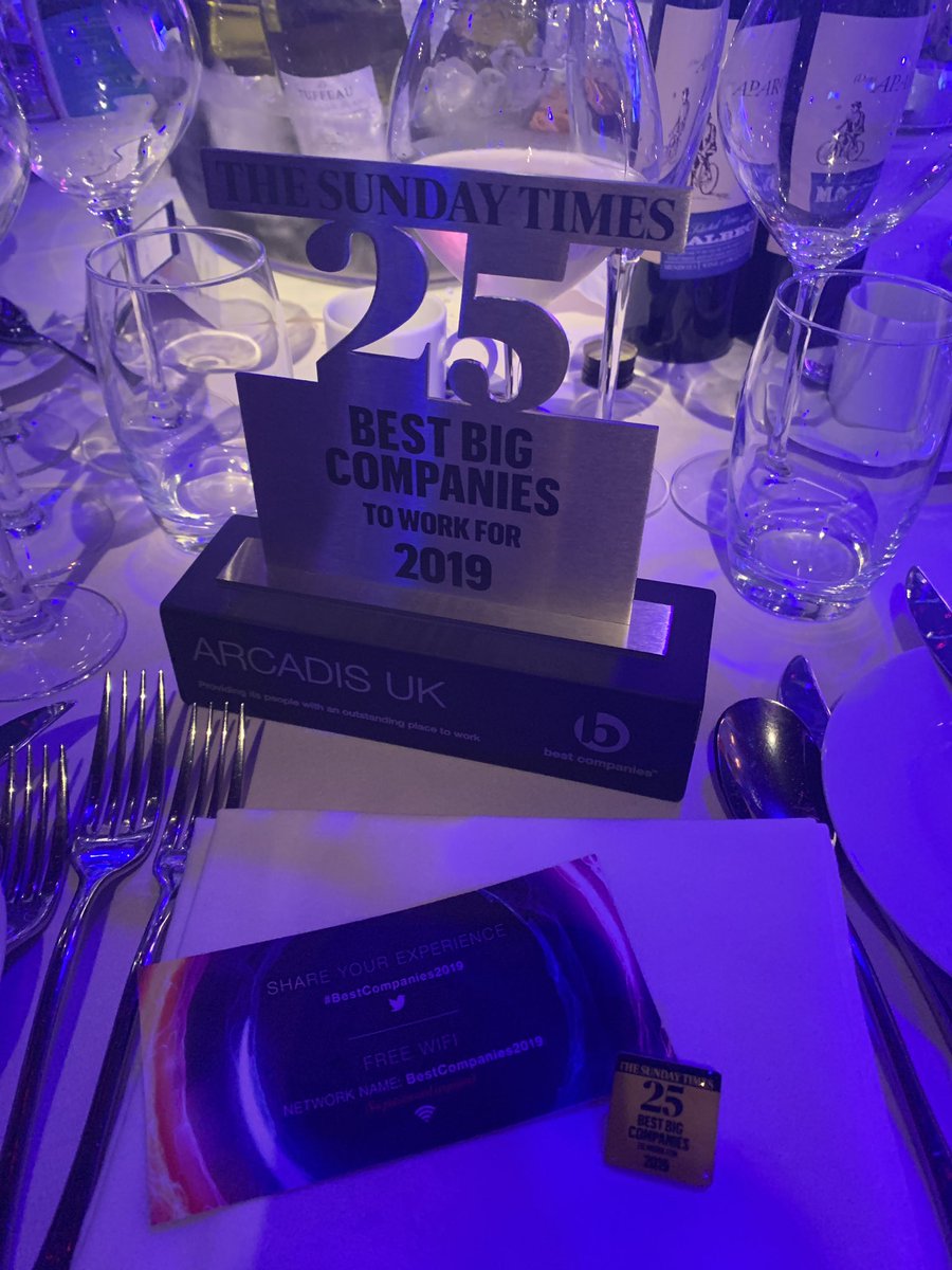 JennyG171's tweet image. So excited and proud to be celebrating with @ArcadisUK for being awarded the Top 25 Best Big Companies to work for #BestCompanies2019