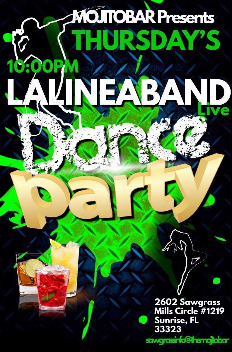 Come and dance with <a href="/lalineaband/">MIAMI’S OWN BAND</a> Thursday’s, take a drink, have some #fun  #mojitos at  Mojitobar #sawgrassmall #dj #liveband
